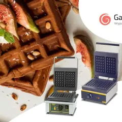 Pyszne gofry z kremem i figami, idealne na najprostszy przepis. Obok trzy gofrownice gastronomiczne.
