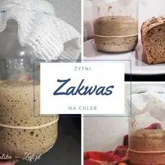 Kolaz z zakwasem żytnim w słoiku i kromką chleba.