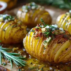 Zapieczone ziemniaki Hasselback, posypane ziołami i solą, to świetny pomysł na obiad.