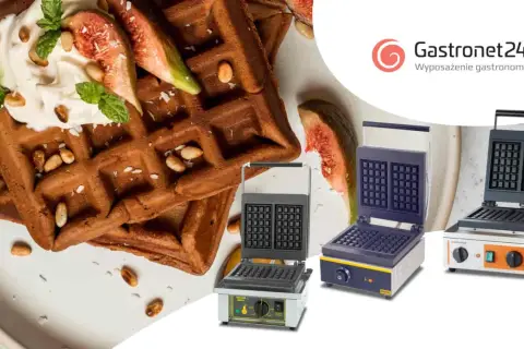 Pyszne gofry z kremem i figami, idealne na najprostszy przepis. Obok trzy gofrownice gastronomiczne.