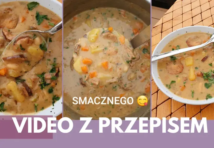 Gęsta, kremowa zupa z kiełbasą, ziemniakami i warzywami. Idealna na chłodne dni. Smacznego!