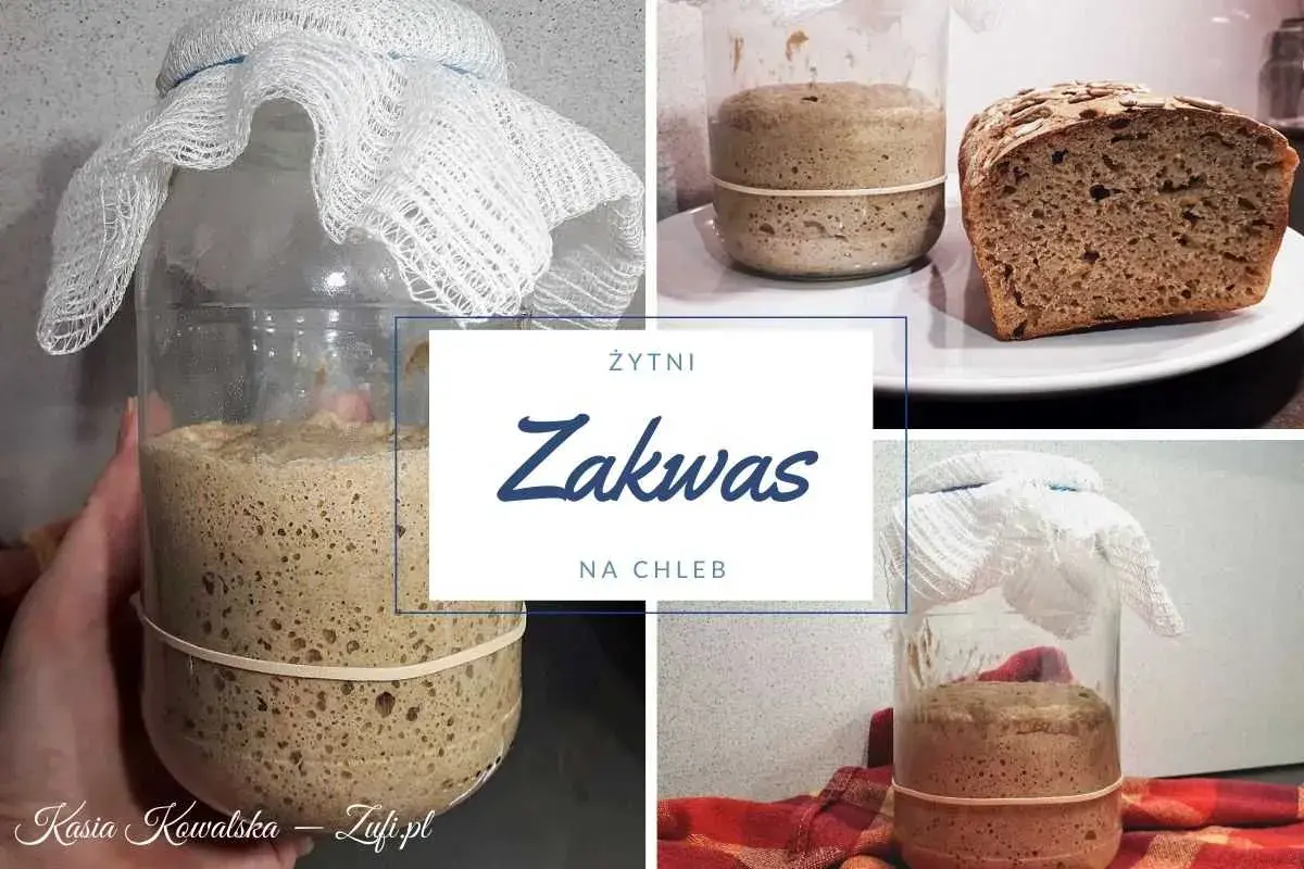 Kolaz z zakwasem żytnim w słoiku i kromką chleba.